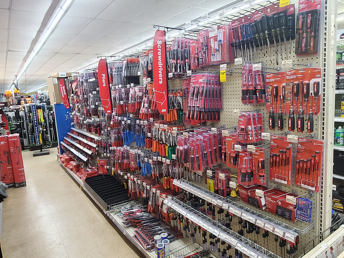 photo showing a variety of hand tools on display at Byrum Ace Hardware in Leslie