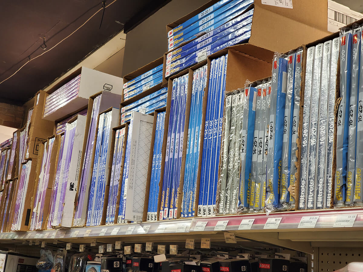 photo showing a variety of Air Filter products on display at Byrum Ace Hardware in Pinckney